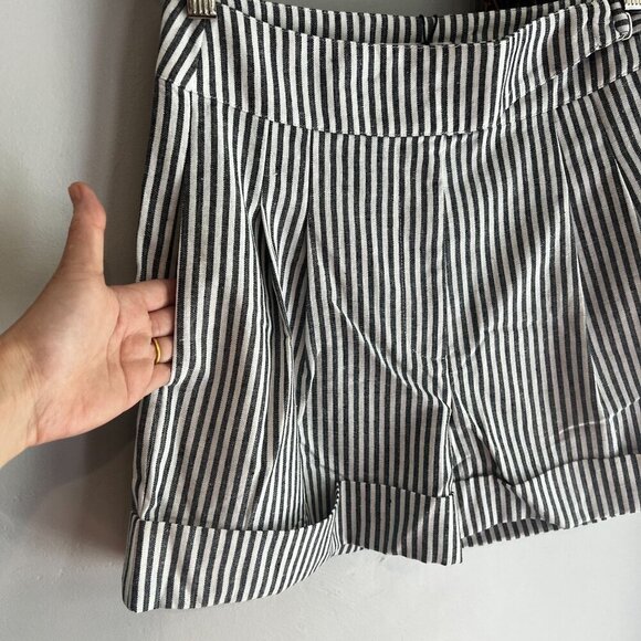 Evidnt Anthro High Rise Short SMALL White Gray Striped Linen Blend - Picture 3 of 10